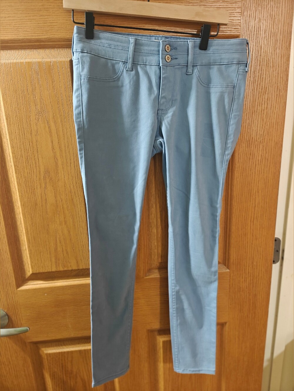Hollister Teens Juniors Size 7 Light Blue Cropped Slim Denim Jeans Button & Zip